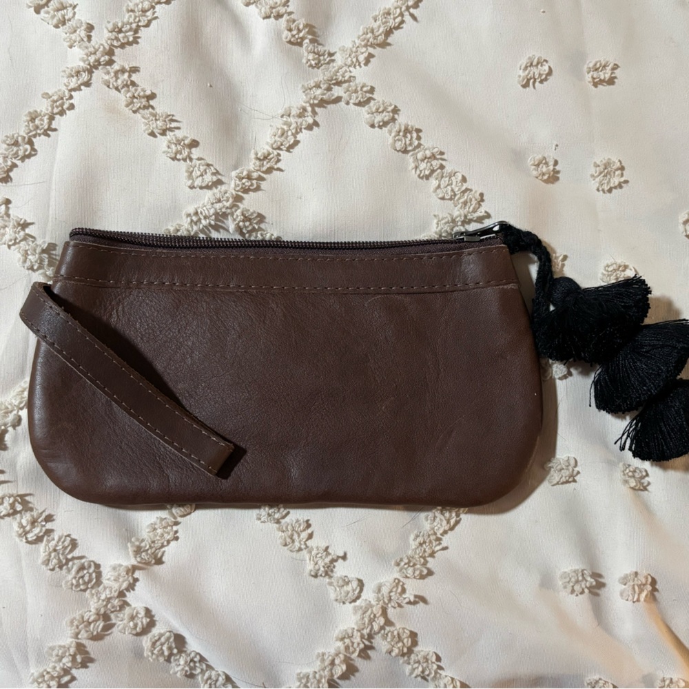 Nena & Co. Brown Leather Clutch with Tassels